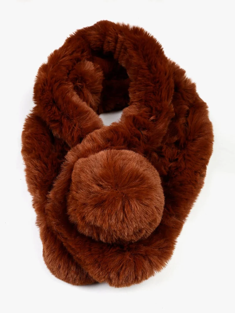 Sciarpa donna in ecopelliccia con chiusura - marrone