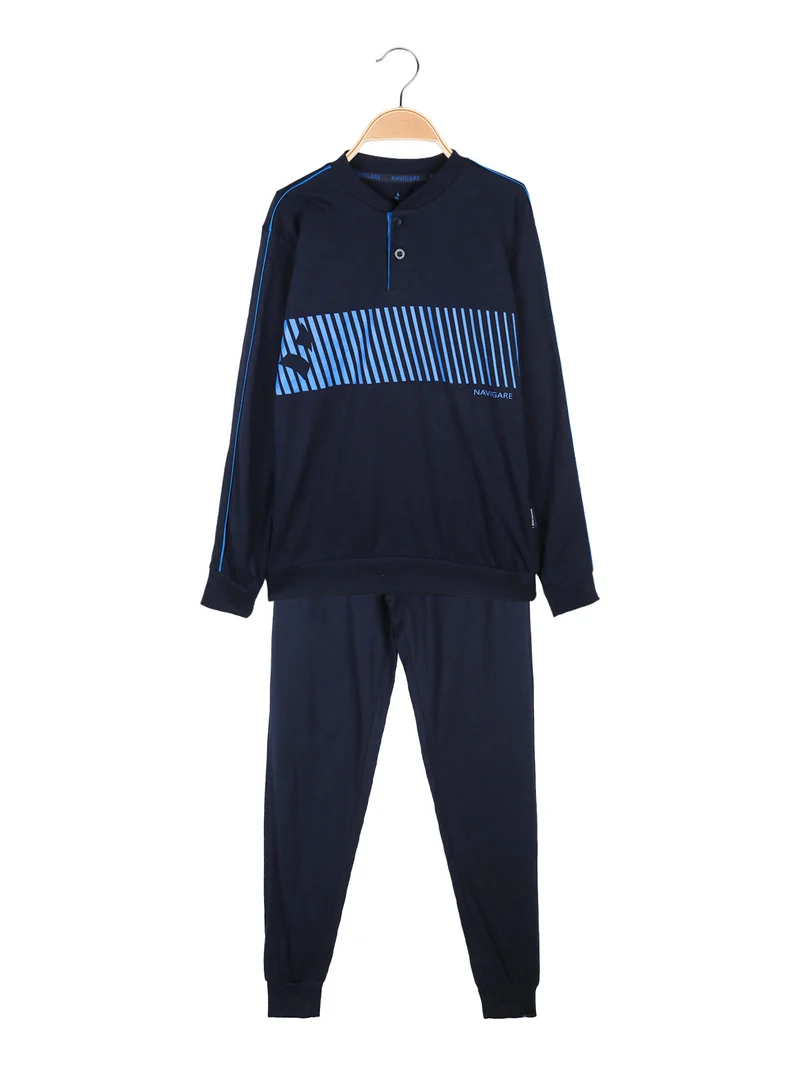 Pigiama lungo da bambino in cotone - blu scuro