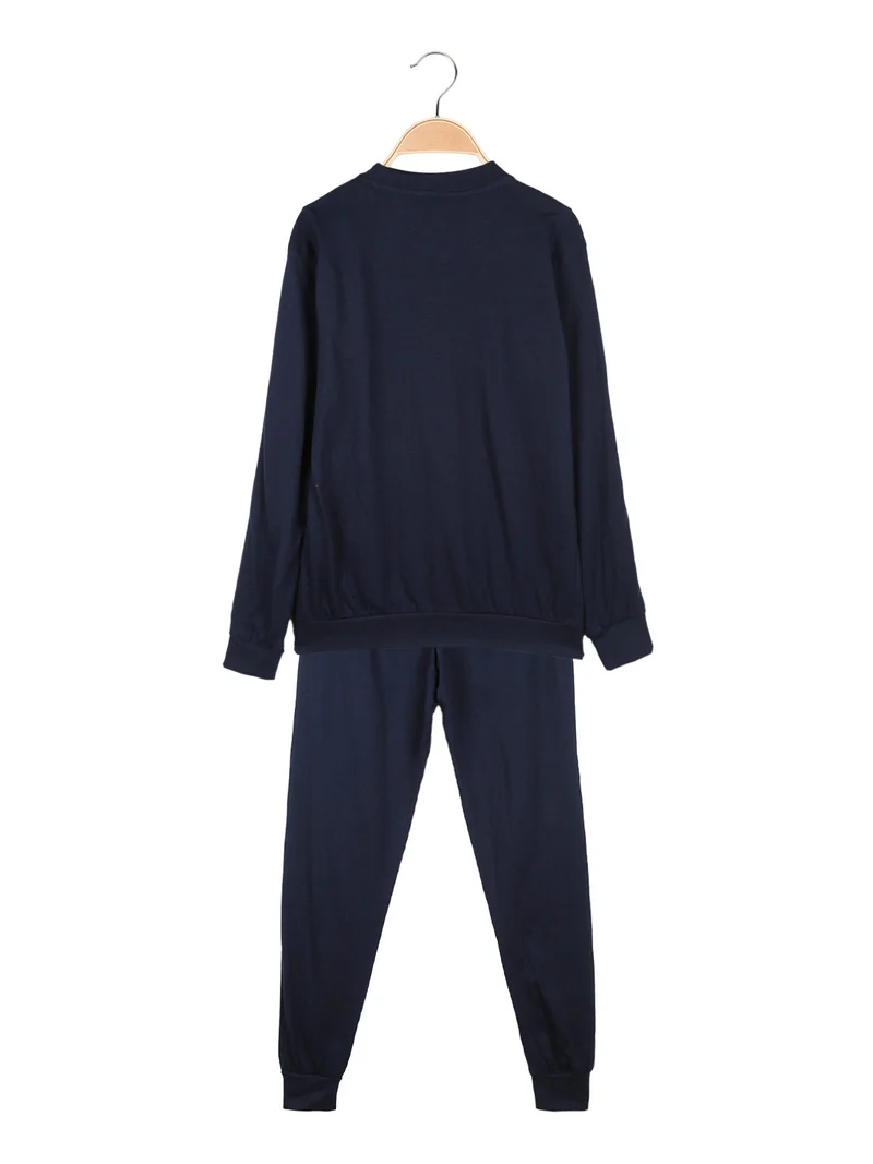 Pigiama lungo da bambino in cotone - blu scuro