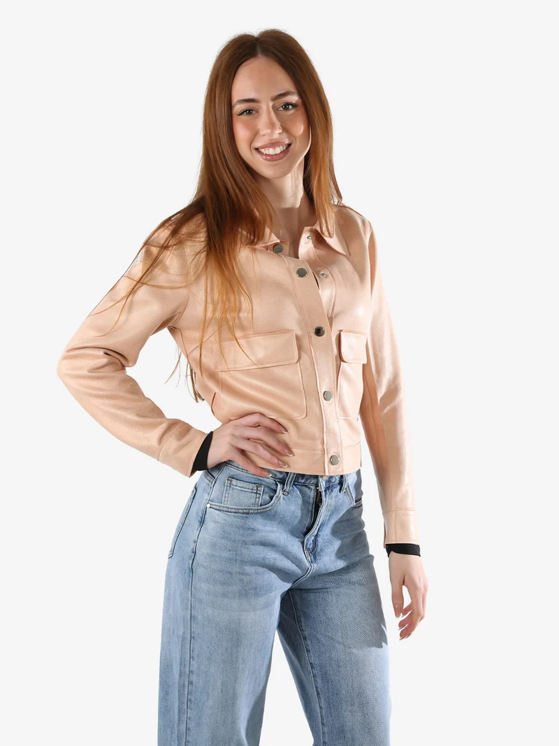 Giacca donna leggera con bottoni - albicocca
