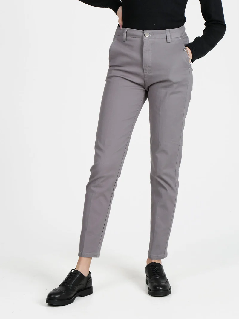 Pantaloni da donna a vita bassa in cotone - grigio