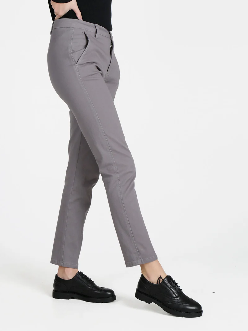 Pantaloni da donna a vita bassa in cotone - grigio