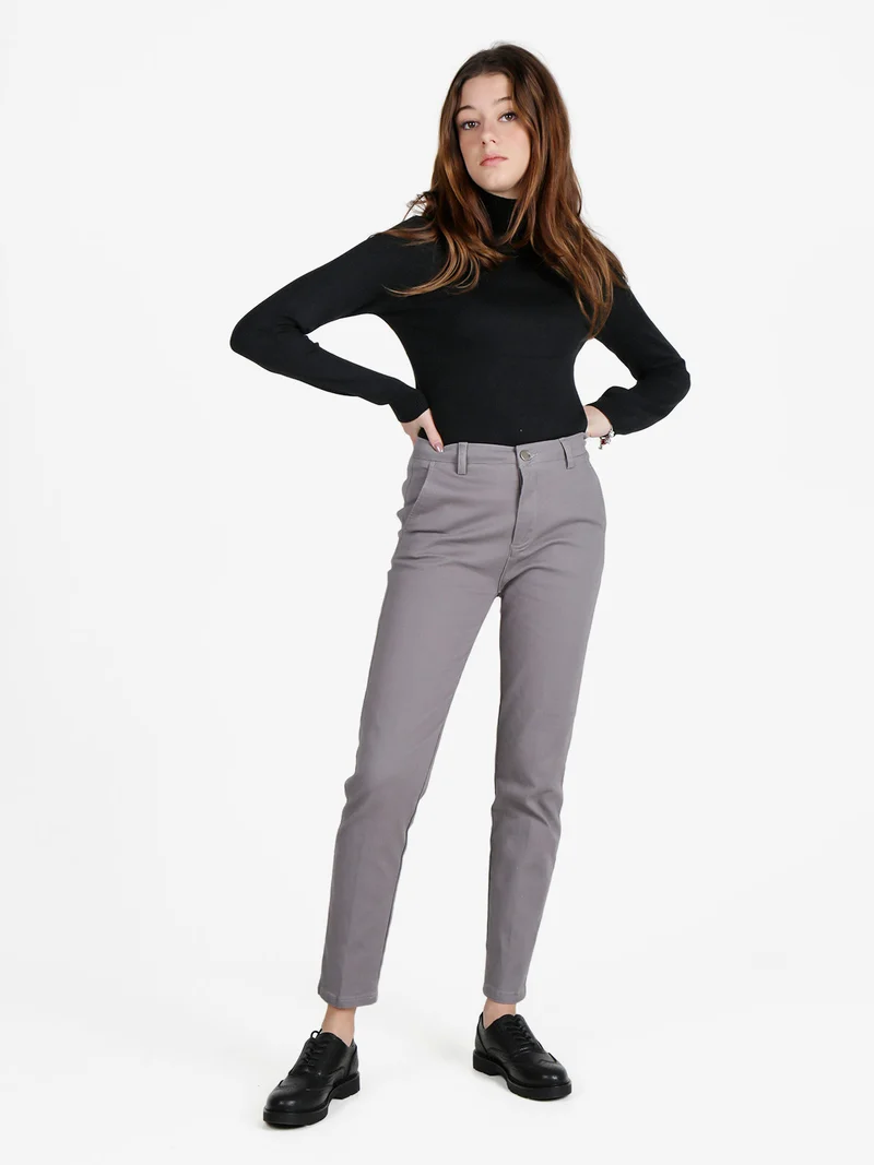 Pantaloni da donna a vita bassa in cotone - grigio