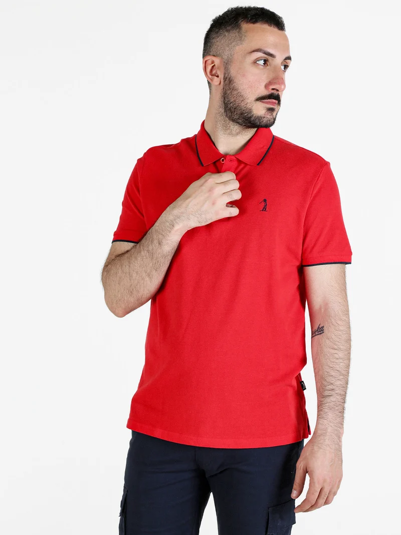 Polo da uomo in cotone a maniche corte - rosso