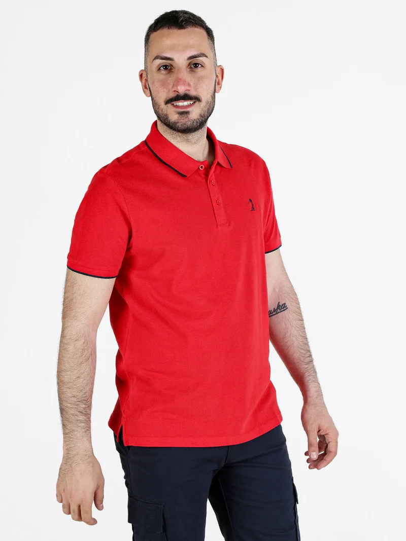 Polo da uomo in cotone a maniche corte - rosso