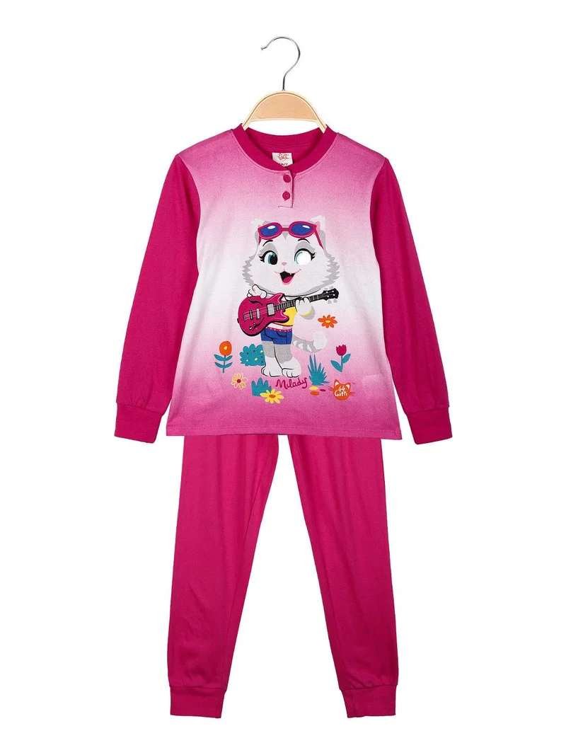 pigiama lungo in cotone da bambina - fucsia