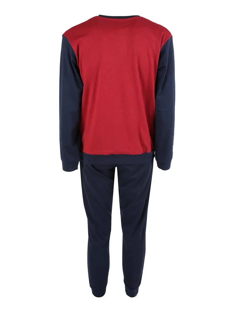 Pigiama lungo da uomo in misto cotone interlock - bordeaux