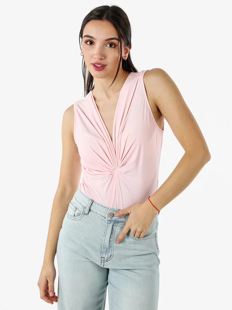 Body donna smanicato con scollo a V - rosa
