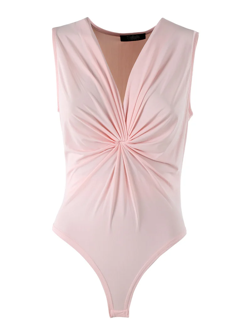 Body donna smanicato con scollo a V - rosa