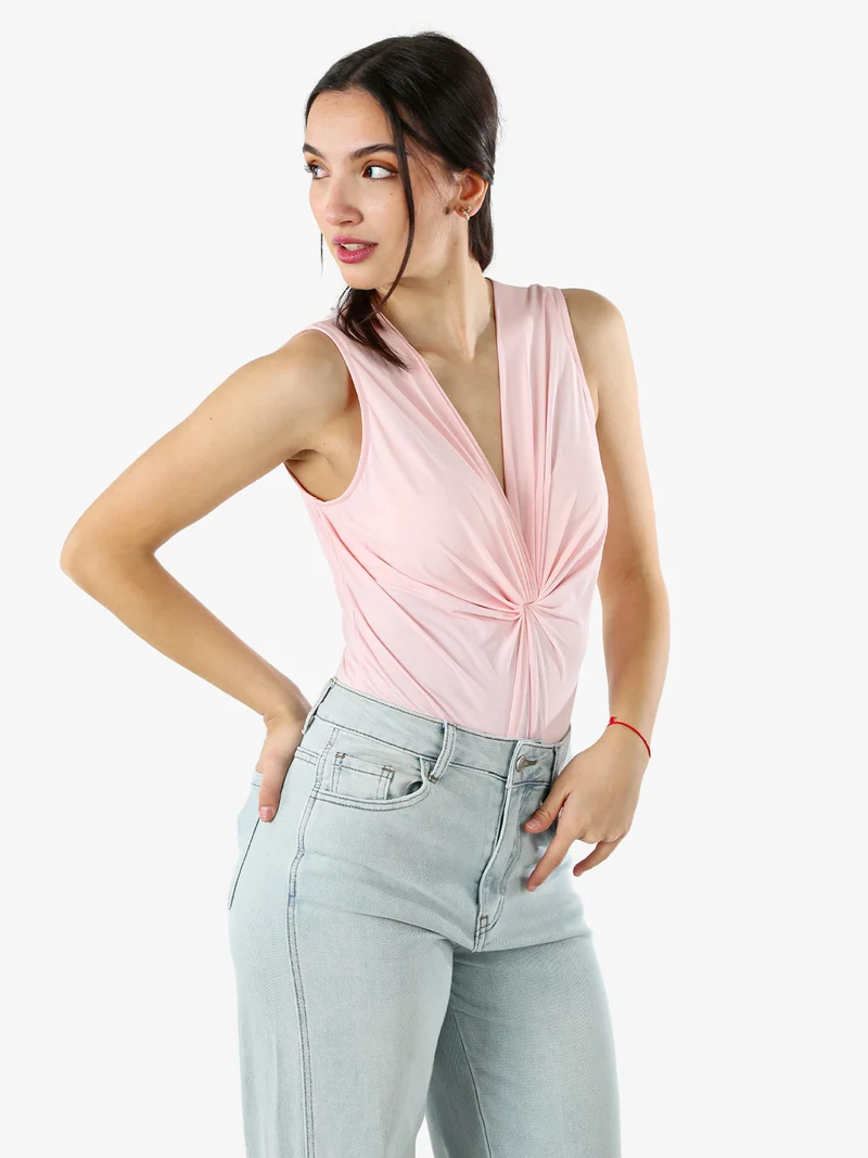 Body donna smanicato con scollo a V - rosa