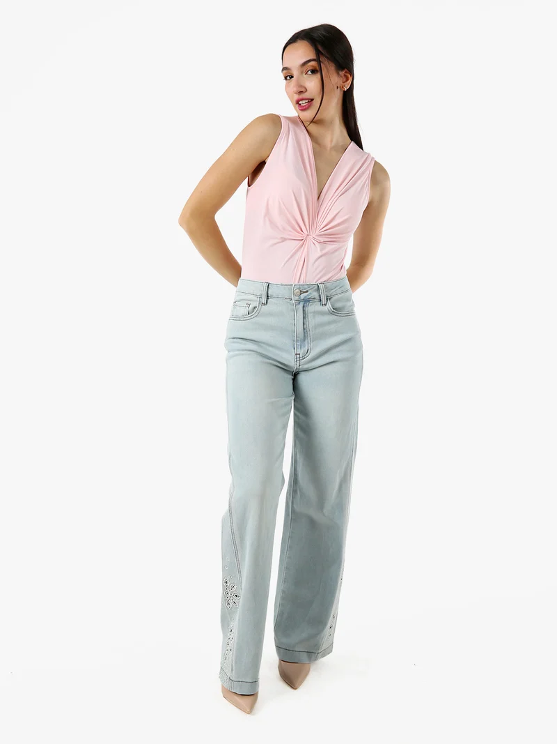Body donna smanicato con scollo a V - rosa