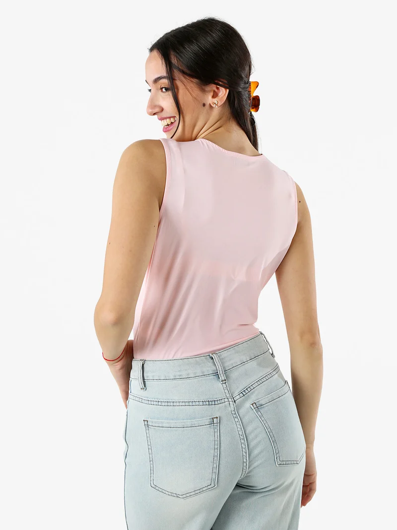 Body donna smanicato con scollo a V - rosa