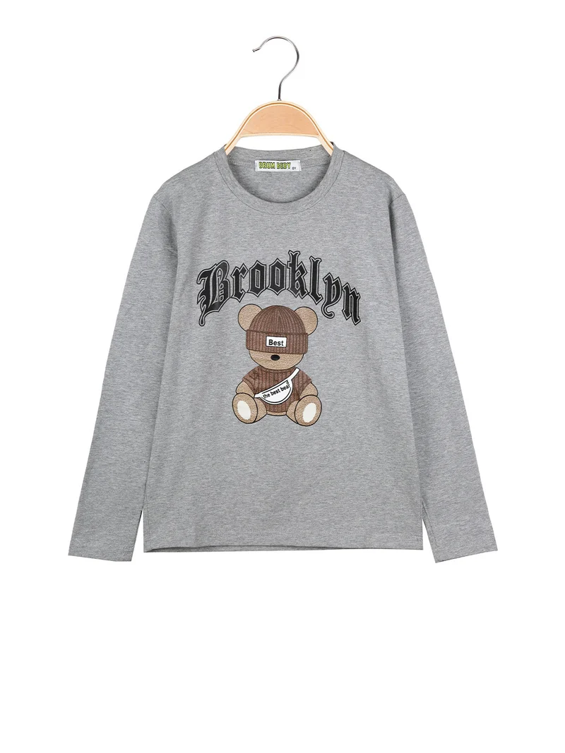 T-shirt da bambino a maniche lunghe con stampa - grigio