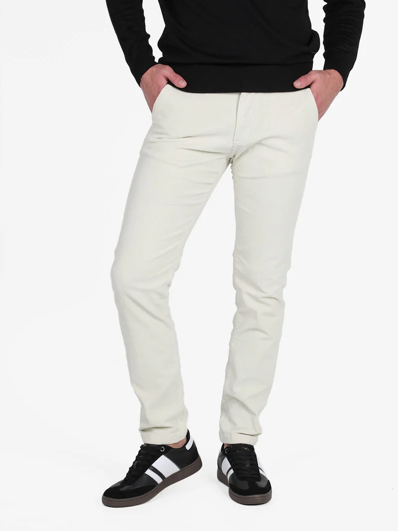 Pantaloni da uomo in velluto slim fit - panna