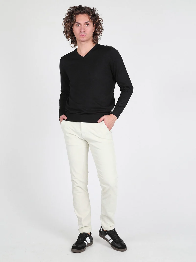 Pantaloni da uomo in velluto slim fit - panna