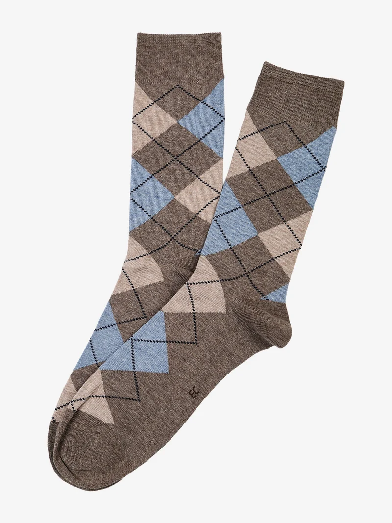 Calze corte uomo a rombi in caldo cotone - beige