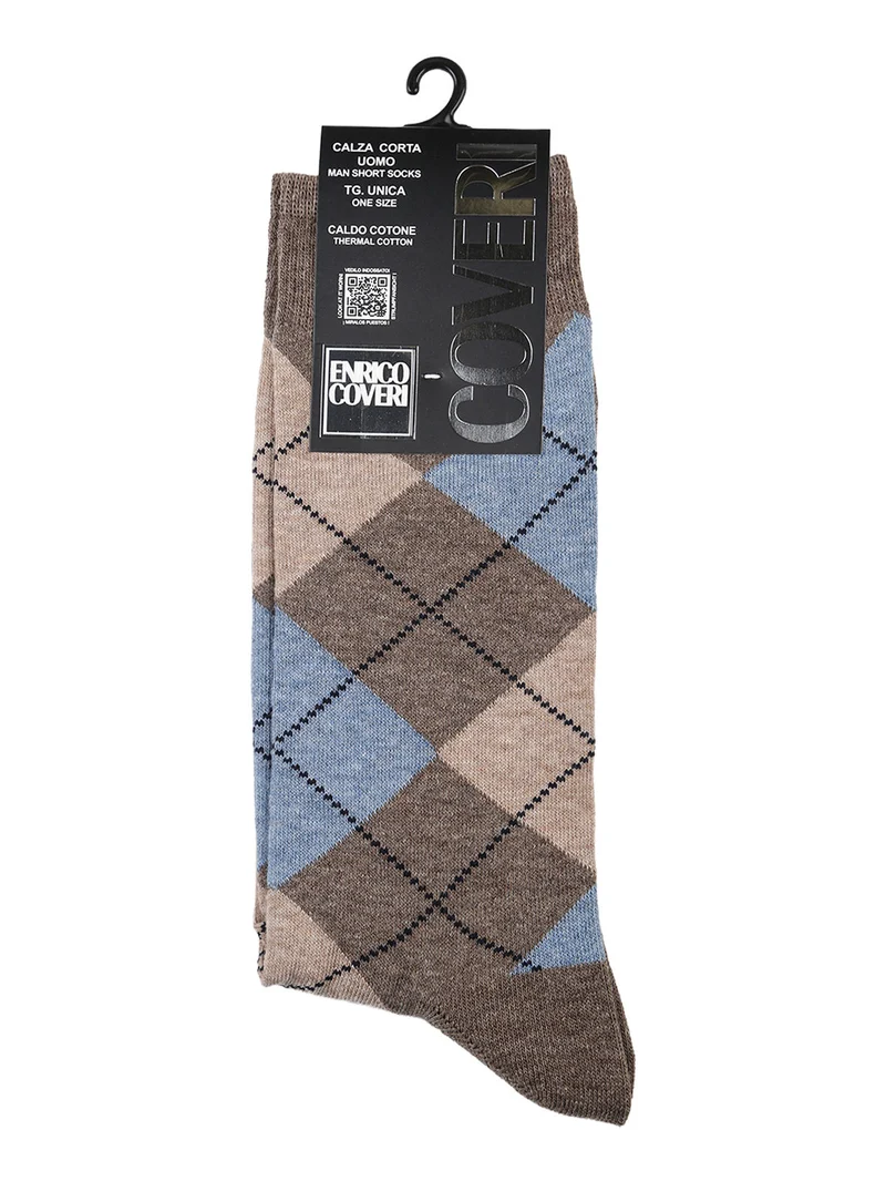 Calze corte uomo a rombi in caldo cotone - beige