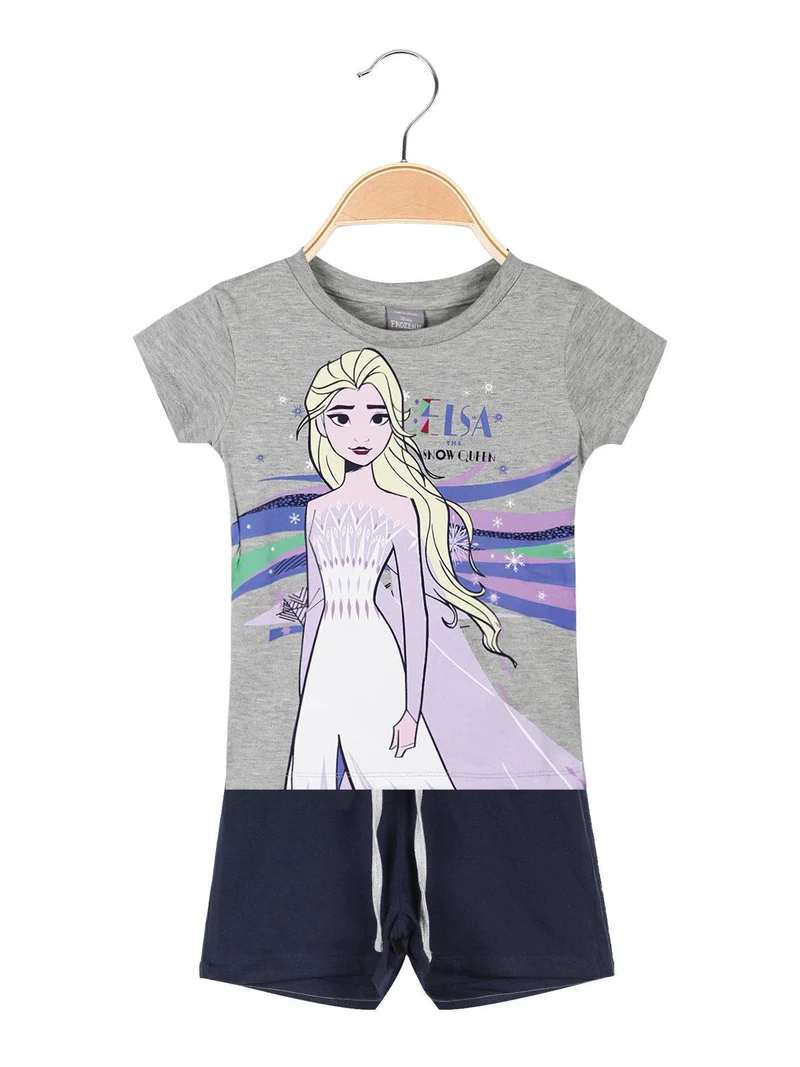 Completo bambina manica corta con stampe - grigio