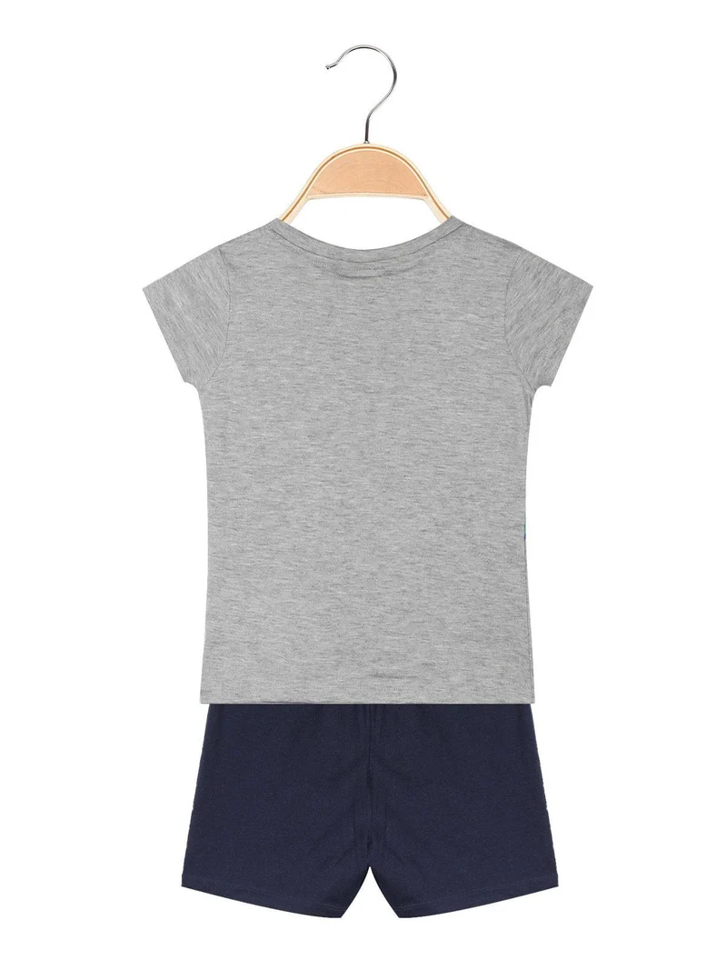 Completo bambina manica corta con stampe - grigio