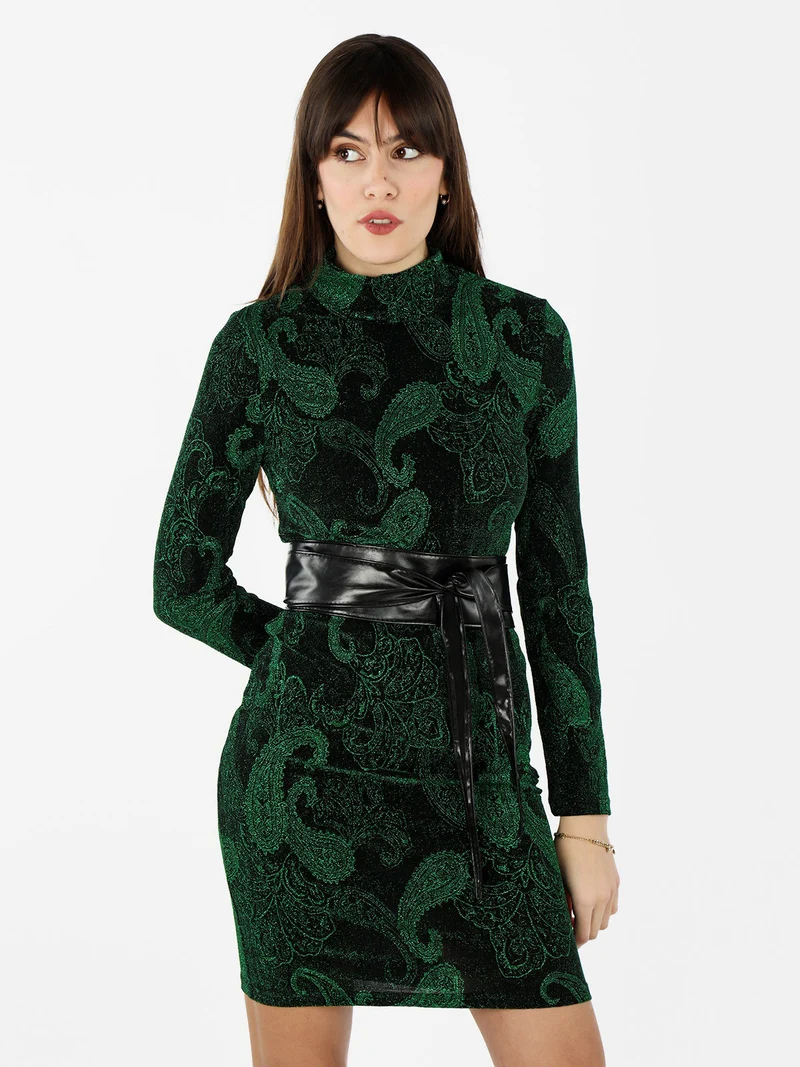 Abito donna accollato con lurex - verde