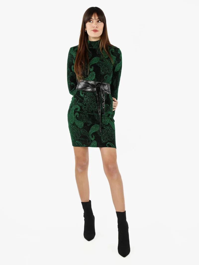 Abito donna accollato con lurex - verde