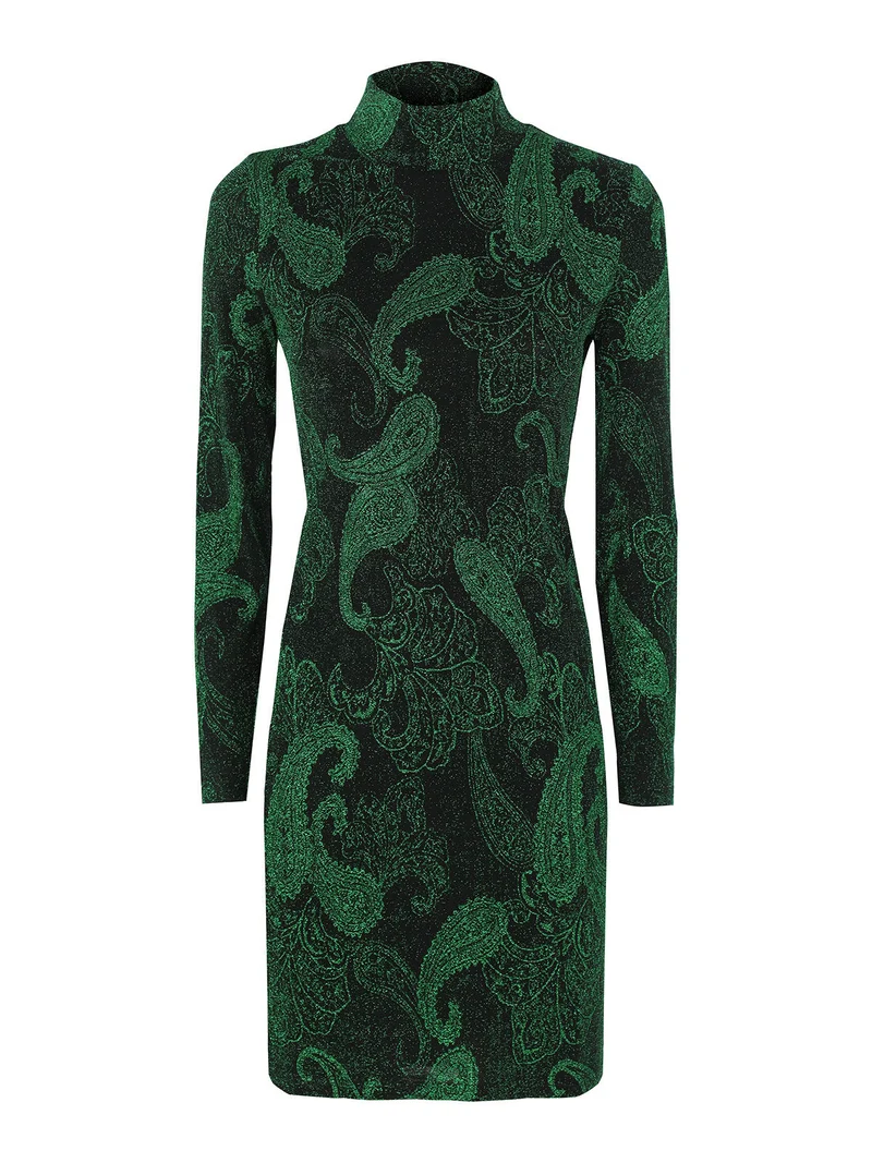 Abito donna accollato con lurex - verde