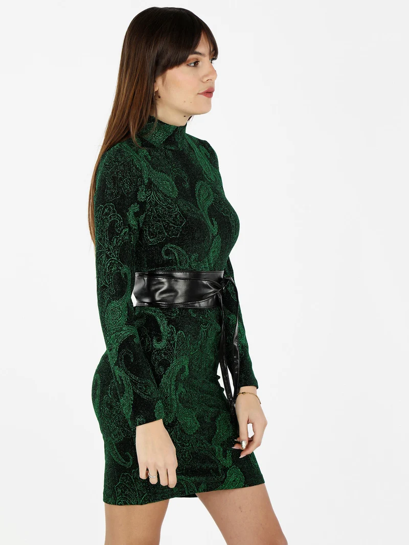 Abito donna accollato con lurex - verde