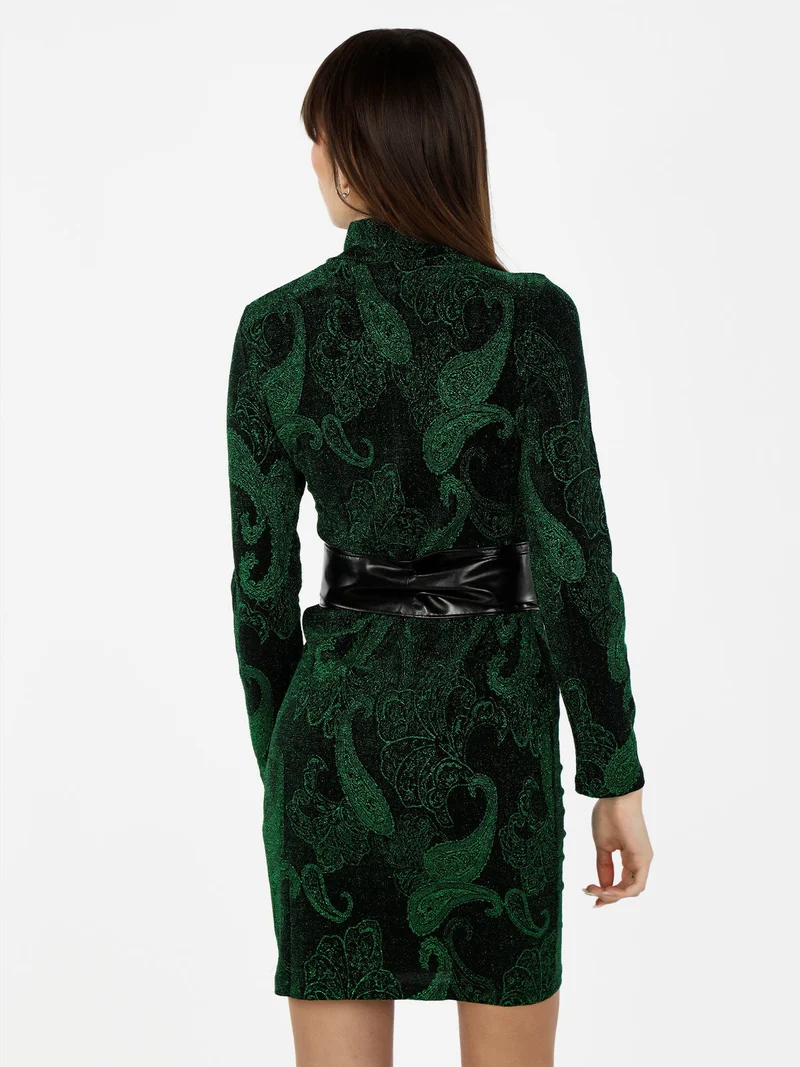 Abito donna accollato con lurex - verde