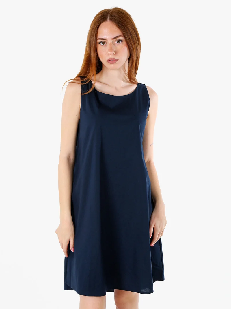 Abito donna in cotone a campana senza maniche - blu