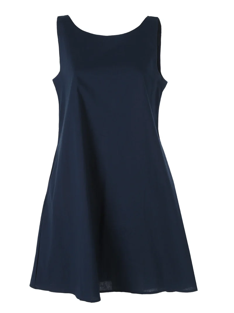 Abito donna in cotone a campana senza maniche - blu