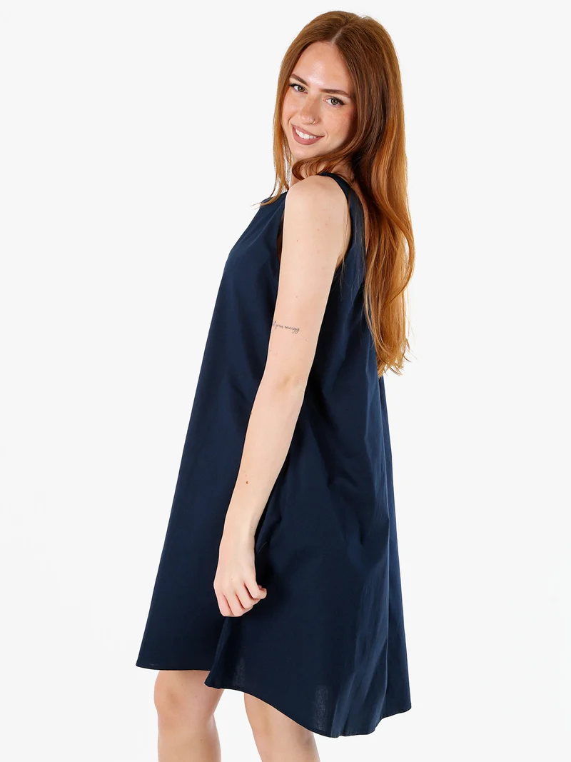 Abito donna in cotone a campana senza maniche - blu