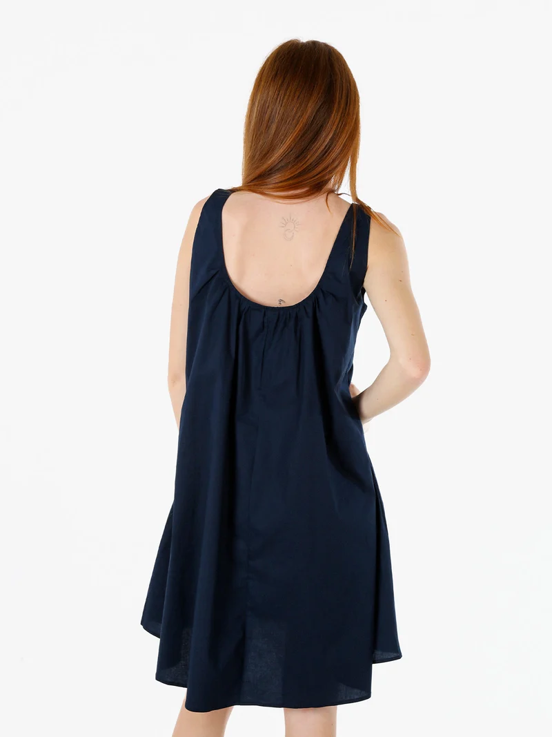 Abito donna in cotone a campana senza maniche - blu