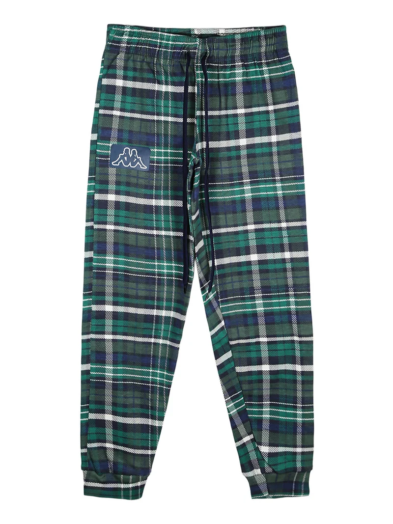 Pigiama da ragazza in cotone interlock con pantaloni a quadri - blu scuro