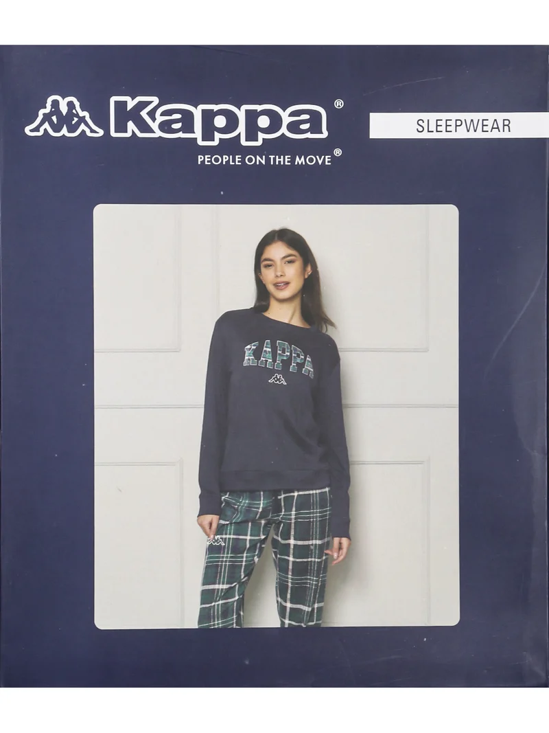 Pigiama da ragazza in cotone interlock con pantaloni a quadri - blu scuro