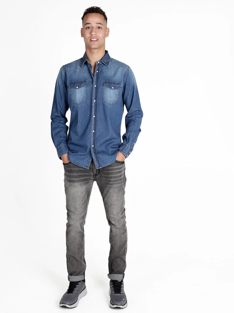 Camicia in jeans da uomo a maniche lunghe - jeans