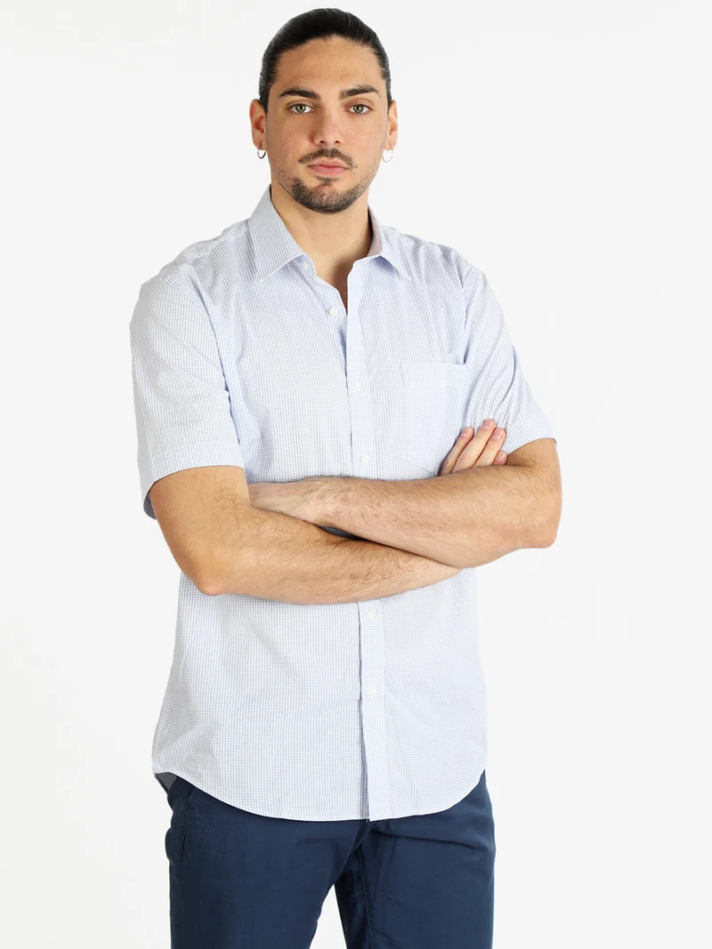 Camicia da uomo a maniche corte in cotone - blu scuro