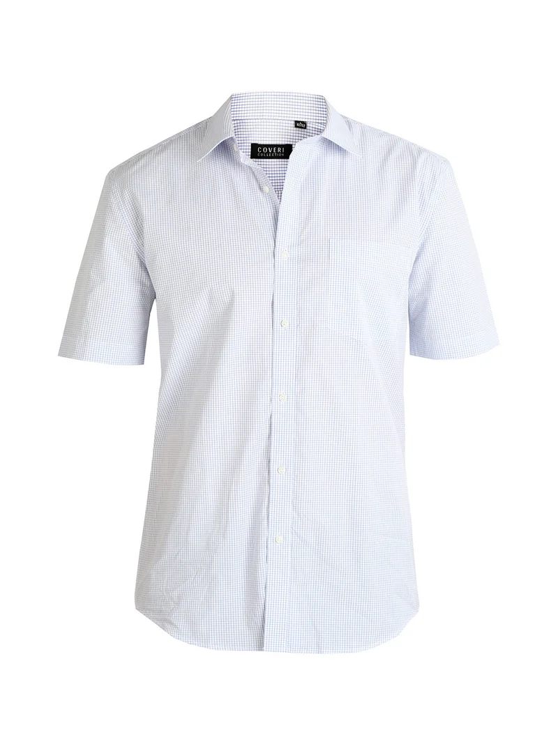 Camicia da uomo a maniche corte in cotone - blu scuro