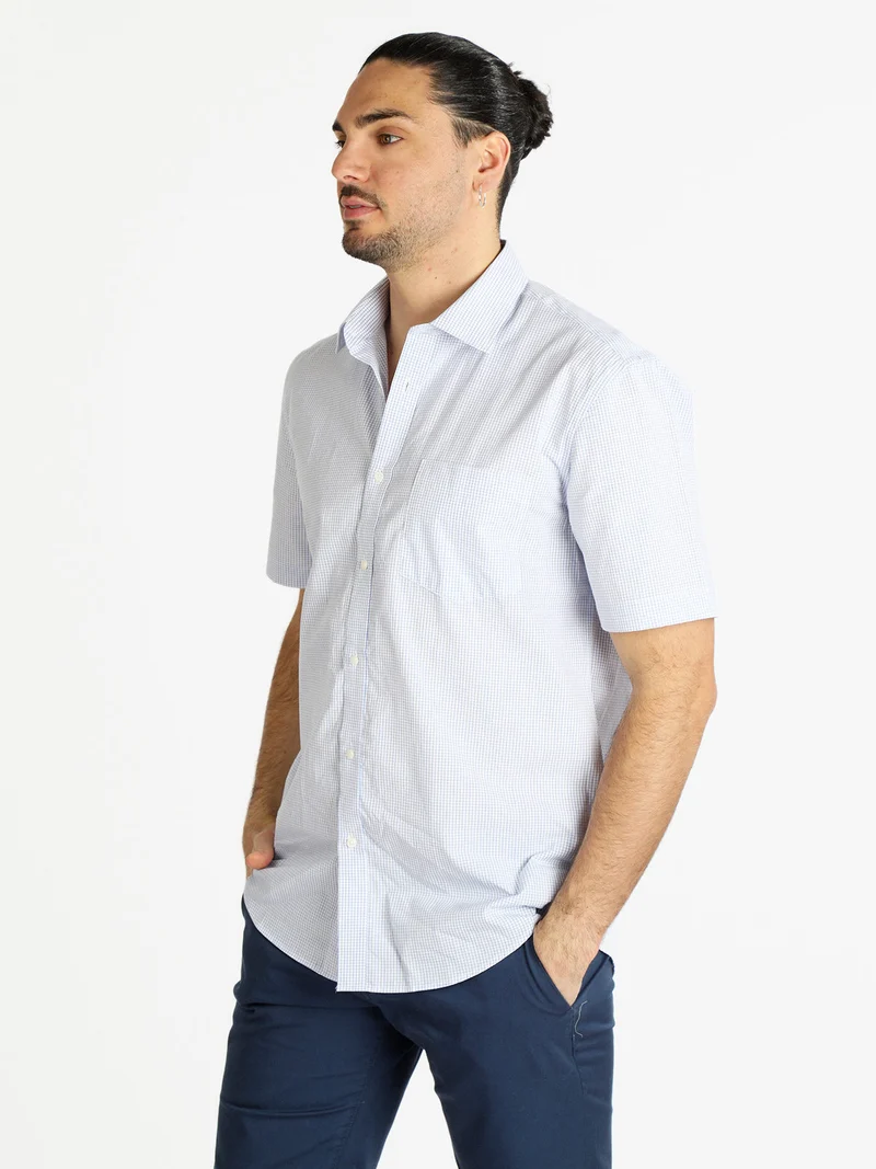 Camicia da uomo a maniche corte in cotone - blu scuro