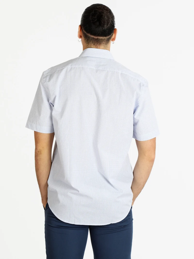 Camicia da uomo a maniche corte in cotone - blu scuro