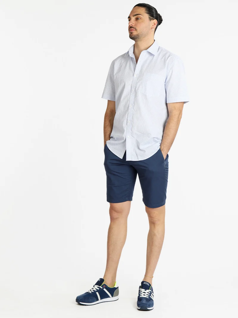 Camicia da uomo a maniche corte in cotone - blu scuro
