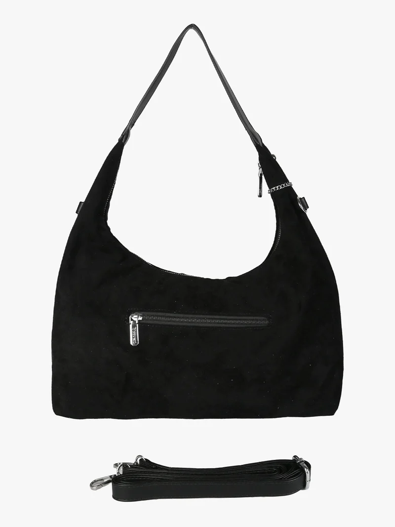 Borsa hobo da donna in tessuto scamosciato con borchie - nero