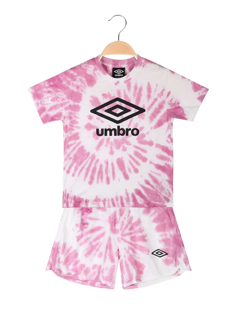 Completo corto 2 pezzi in cotone da ragazza con t-shirt e shorts - rosa