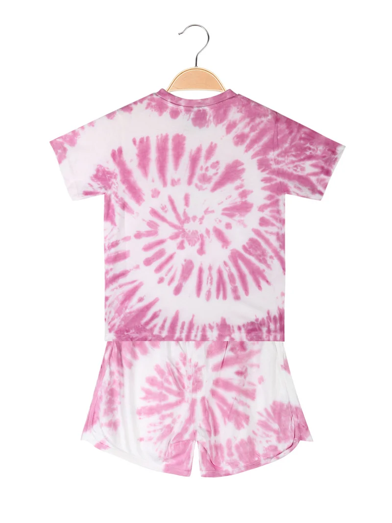 Completo corto 2 pezzi in cotone da ragazza con t-shirt e shorts - rosa