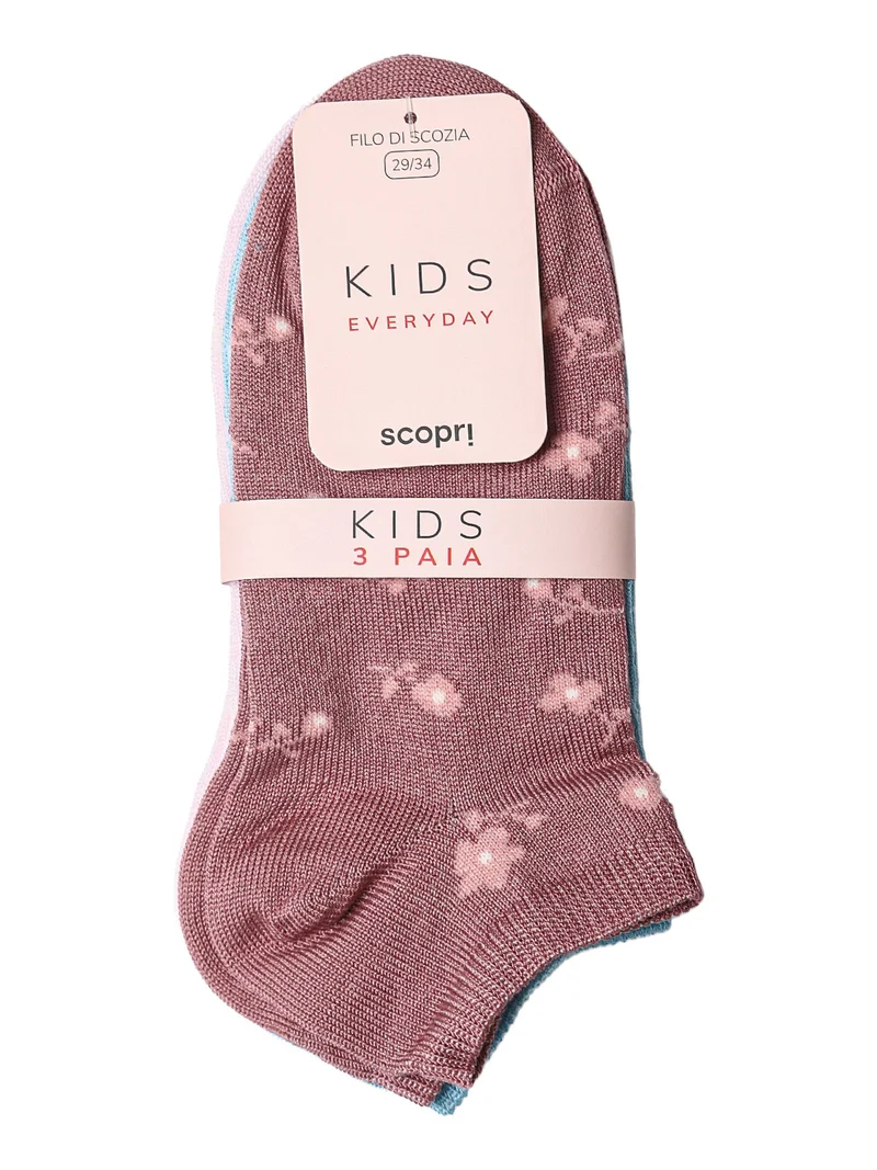 Confezione da 3 paia di calze corte da bambina in filo di scozia - rosa
