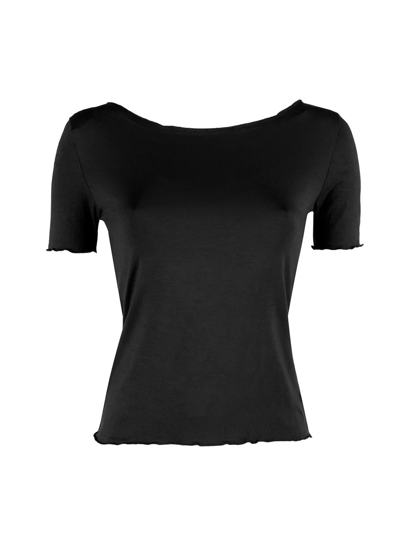 T-shirt donna girocollo in viscosa - nero
