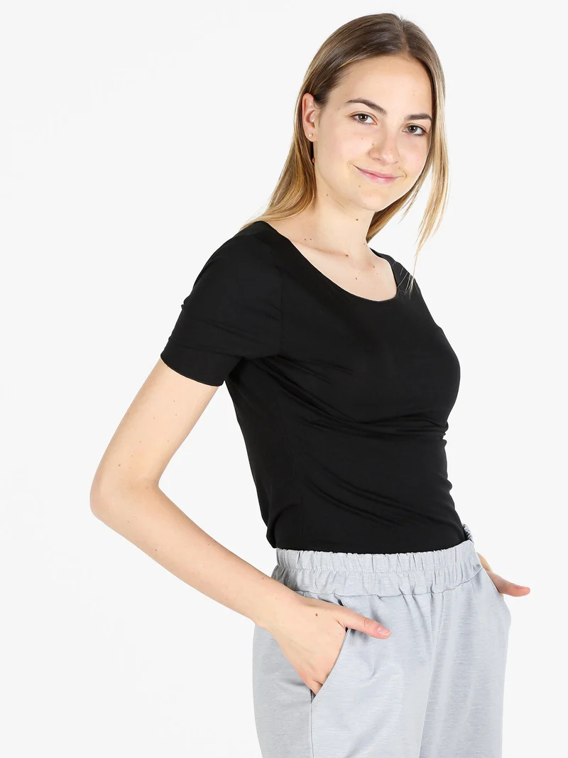 T-shirt donna girocollo in viscosa - nero