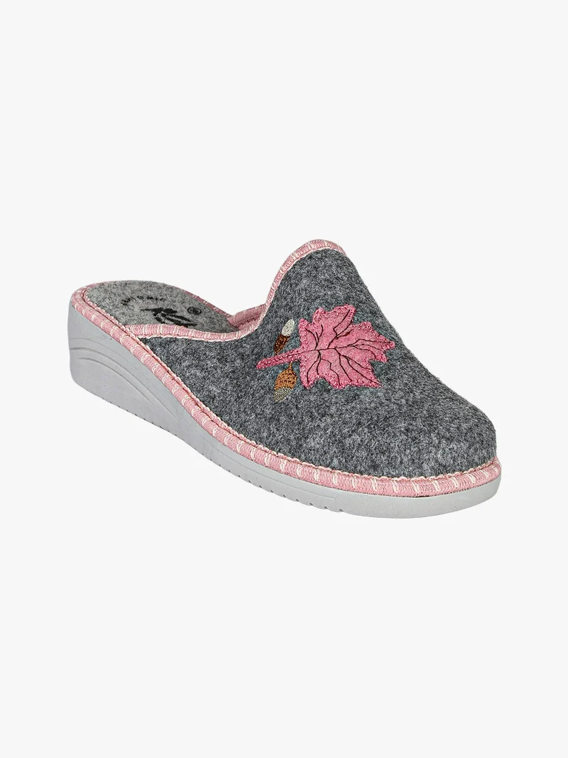 Pantofole donna in feltro con zeppa - grigio