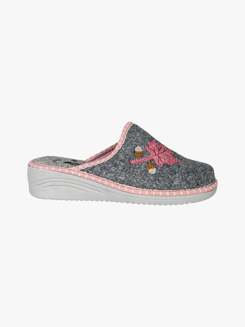 Pantofole donna in feltro con zeppa - grigio