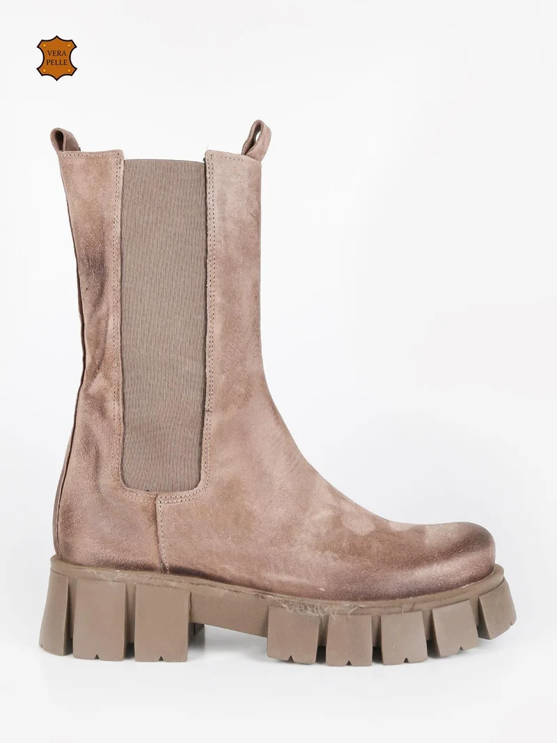 Stivaletti in pelle scamosciata chelsea da donna - taupe