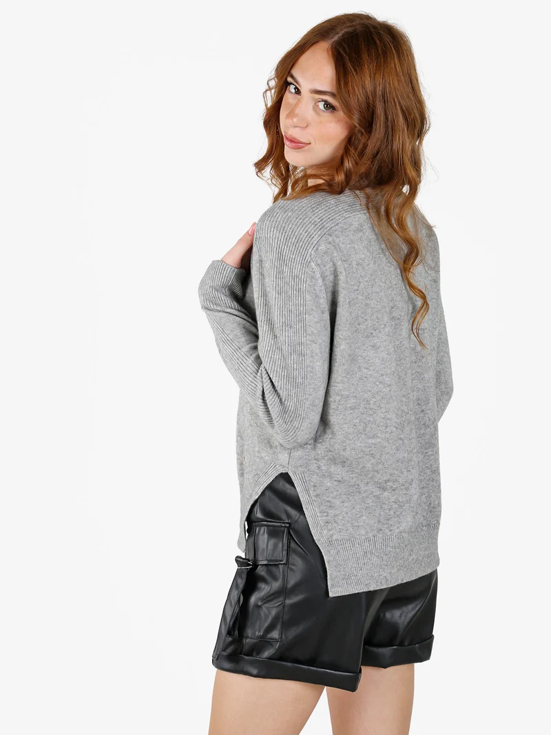 Maglia donna tinta unita con spacchi laterali - grigio